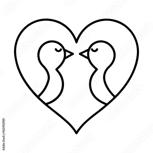 Two lovebirds kissing in a heart outline.