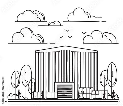 commercial storage premises sketch. illustration abstract modern urban building. Landscape