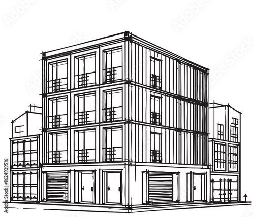 commercial storage premises sketch. illustration abstract modern urban building