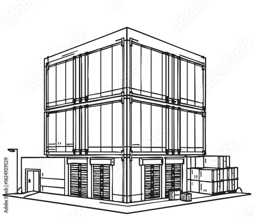 commercial storage premises sketch. illustration abstract modern urban building