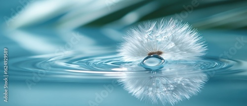 Serene Dandelion Reflection: A Tranquil Water Scene