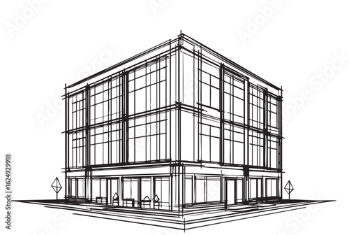 commercial storage premises sketch. illustration abstract modern urban building