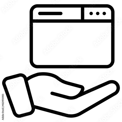 Web Offering Outline Icon Design Vector - browser window hovering above a hand, illustrating service or website offering and delivery