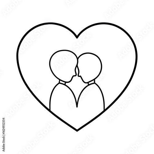 A loving couple inside a heart outline.