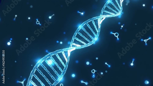 Glowing DNA helix with surrounding molecules