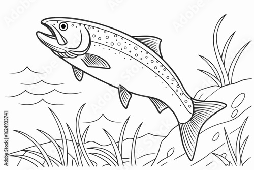 coloring page line art the trout black vector