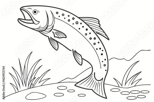 coloring page line art the trout black vector