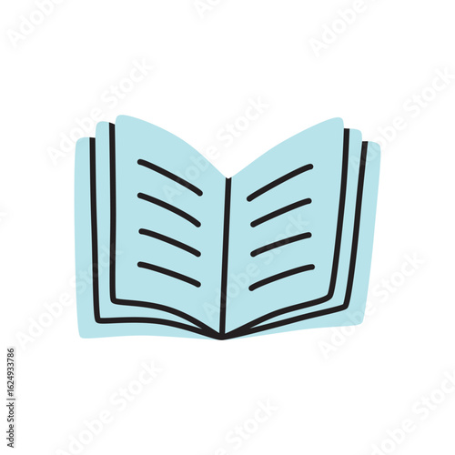 Doodle open book icon hand drawn in a modern minimalistic style isolated on white background. Vector illustration