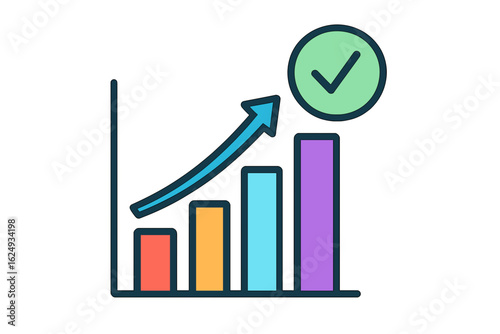 Growth chart with colored bars and check mark symbolizing success project success chart