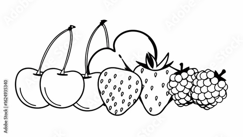 Delightful berry medley drawing with sweet cherries, strawberries, and raspberries for healthy lifestyle concepts and fresh food designs