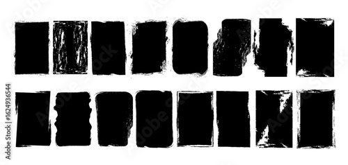 A set of high resolution grunge rectangle brush frames with distressed ink textures. Perfect for backgrounds, posters, photo masks, or edgy digital designs.