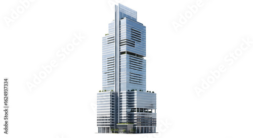 A tall skyscraper with a unique design against black    .ai generative, transparent background, white background. isolated on white background, png, jpeg, jpg.