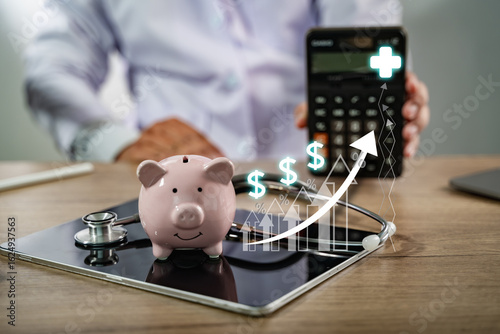 Fotografie Medical expenses at the hospital include doctor fees, treatment costs, and insurance claims to manage health care debt and finances effectively