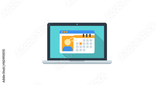 Laptop Display Showing Calendar and Profile Icon