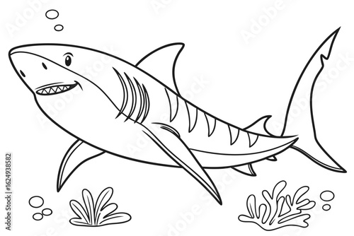 coloring page line art the bull shark fish black vector