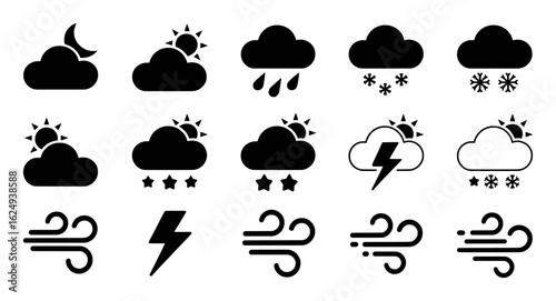 Weather icons collection cloud moon sun rain snow lightning wind vector