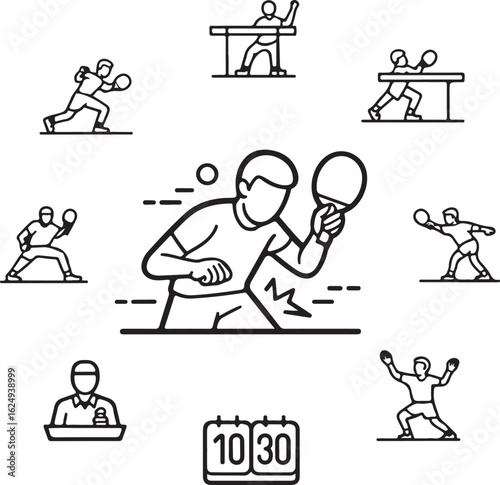 Wallpaper Mural Professional Ping Pong Match Icon Pack   Serve, Smash, Rally, Player Pose, Judge’s Chair, Timer, Match Point Symbols Torontodigital.ca