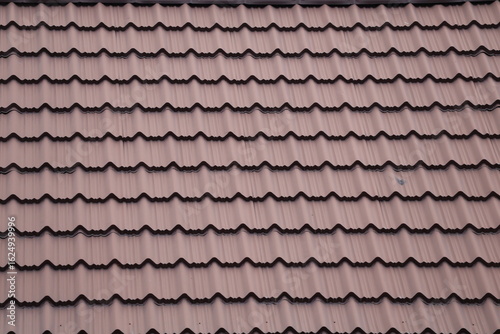 House roof with steel roofing sheet. Traditional metal shingle tiles. roof panel. Profiled metallic corrugated pantile as clay or concrete slate. Building's covering