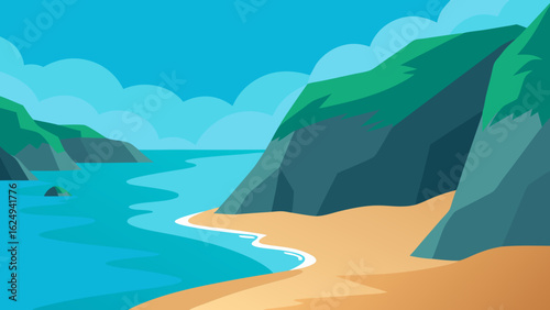 Serene Secluded Cove Beach Surrounded by Dramatic Rocky Walls