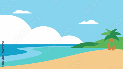 Clean Flat Vector Illustration of a Simplified Beachscape Design