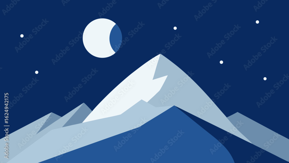 Fototapeta premium Enchanting Snowy Alpine Slope Bathed in Magical Moonlight Glow at Night