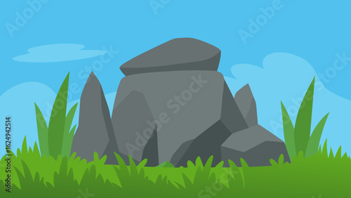 Natural stony outcrop beautifully surrounded by lush grasses