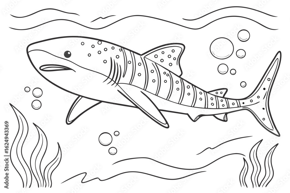 Obraz premium coloring page line art the whale shark fish black vector