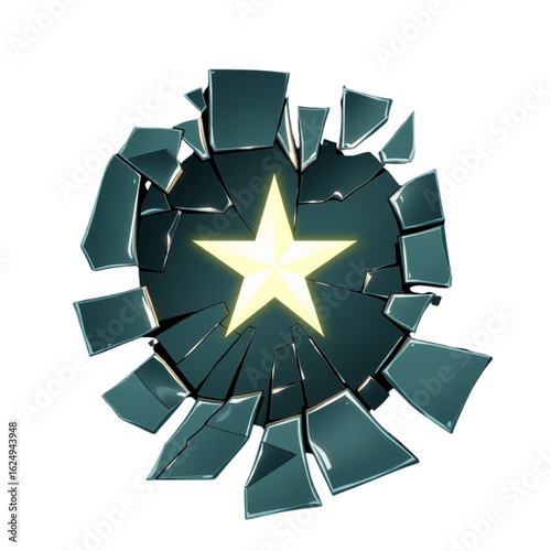 Star in shattered mirror reflection