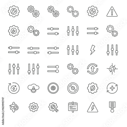 Gear settings sliders and warning symbols control adjustment
