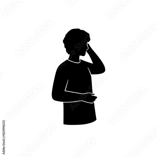 Side view silhouette of a person with hand on forehead, expressing concern or distress.