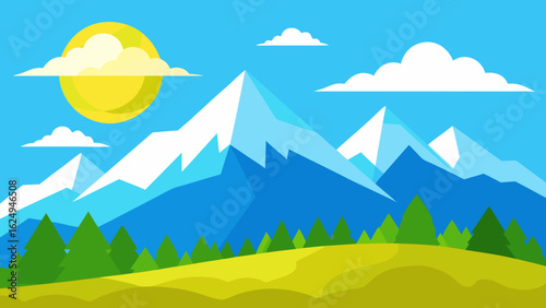 Stunning Bright Summer Mountain Landscape with Clean Vector