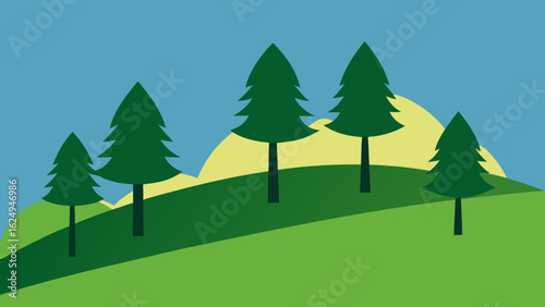 Natural Cedar Tree Cluster on a Sloped Hillside Landscape