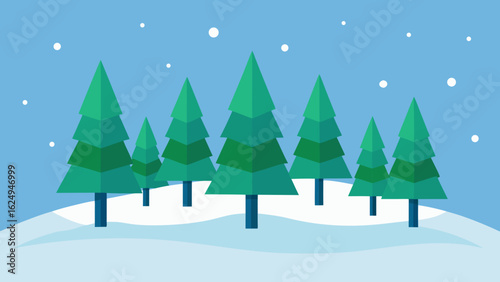 Scenic Cedar Tree Cluster in a Beautiful Snowy Landscape