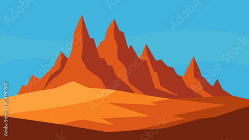 Flat Illustration of Rocky Mountain Desert with Arid Landscape