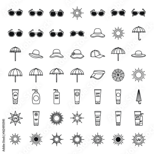 Summer protection items and sun symbols sunglasses