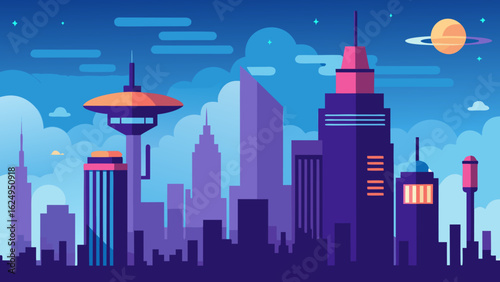 Futuristic Flying City Skyline with Sci Fi Elements and Urban Design