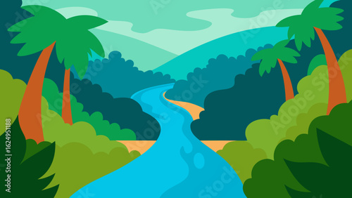 Hidden River Surrounded by Tropical Forest and Steep Cliffs