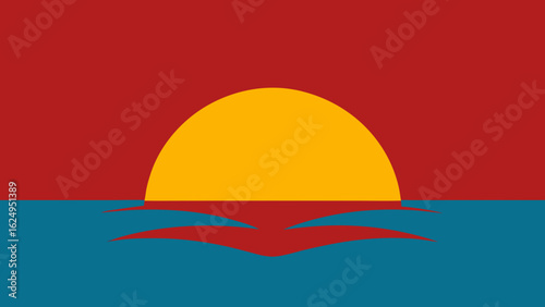 Horizon with Sun Sinking Behind Distant Atoll Tropical Sunset Scene