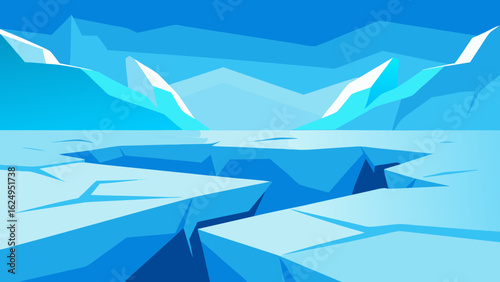 Icy Glacier Landscape with Cracks and Subtle Blue Tones Scenic View
