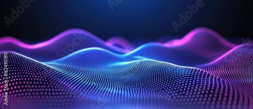 Abstract Digital Landscape: Neon Waves of Data