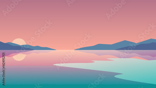 Lagoon Waters Reflecting Pastel Sunset Sky Serene Art