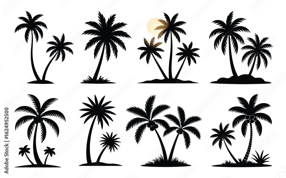 Fototapeta premium Vector art of palm tree silhouette collection isolated on white background for design use
