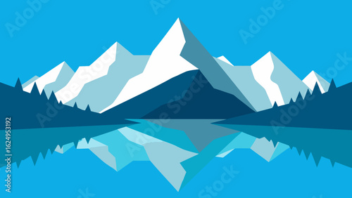 Mountain Lake Reflecting Surrounding Snowy Peaks Scene