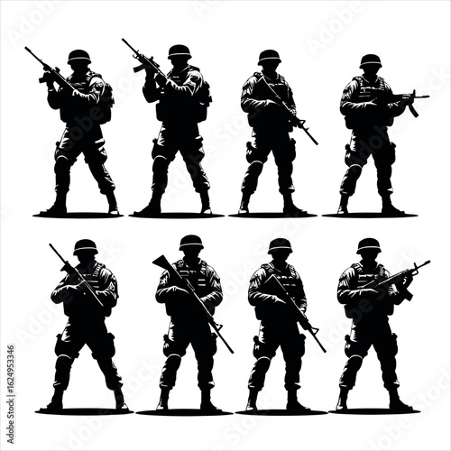 Vector art of group of soldiers with rifles