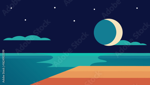Nightfall Beginning Over Flat Beach Serene Coastal Art