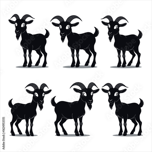 Illustration of a group of black goats 