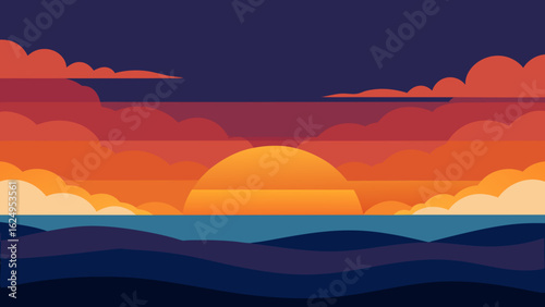 Ocean Horizon Under Dramatic Sunset Clouds Coastal Art