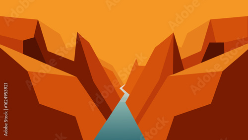 Paper Cut Canyon with Sharp Edges Geometric Landscape Art