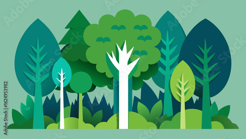 Paper Cut Forest with Detailed Leaf Texture Woodland Illustration