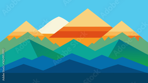 Paper Cut Style Landscape of Layered Mountains and Hills